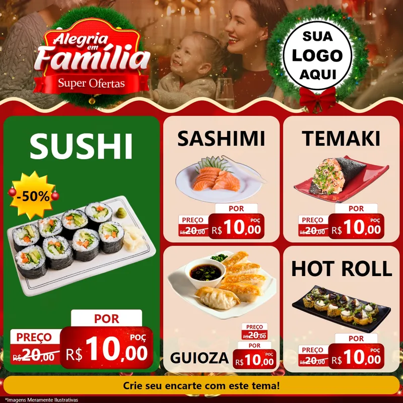Modelo de Rede Social para Feed Facebook com o tema Alegria Em Família - Super Ofertas para Comida japonesa