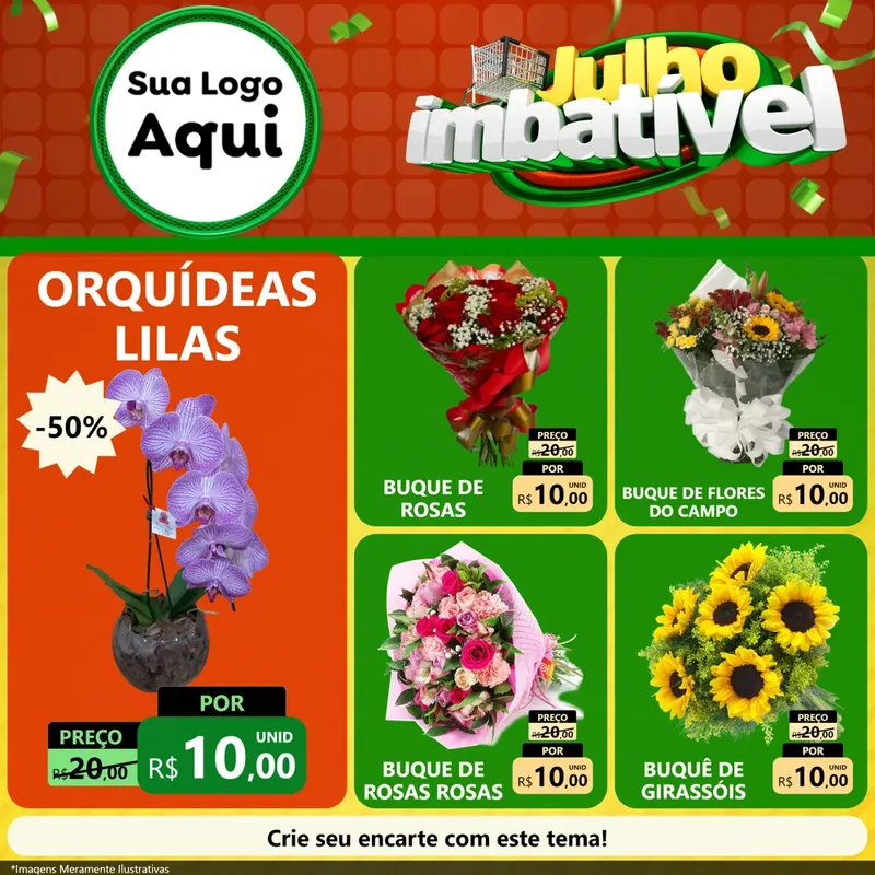 Modelo de Rede Social para Feed Facebook com o tema Julho Imbatível para Floricultura e jardim