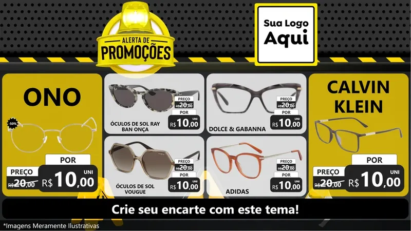 Modelo de TV para TV Horizontal com o tema Alerta de Promoções para Óticas