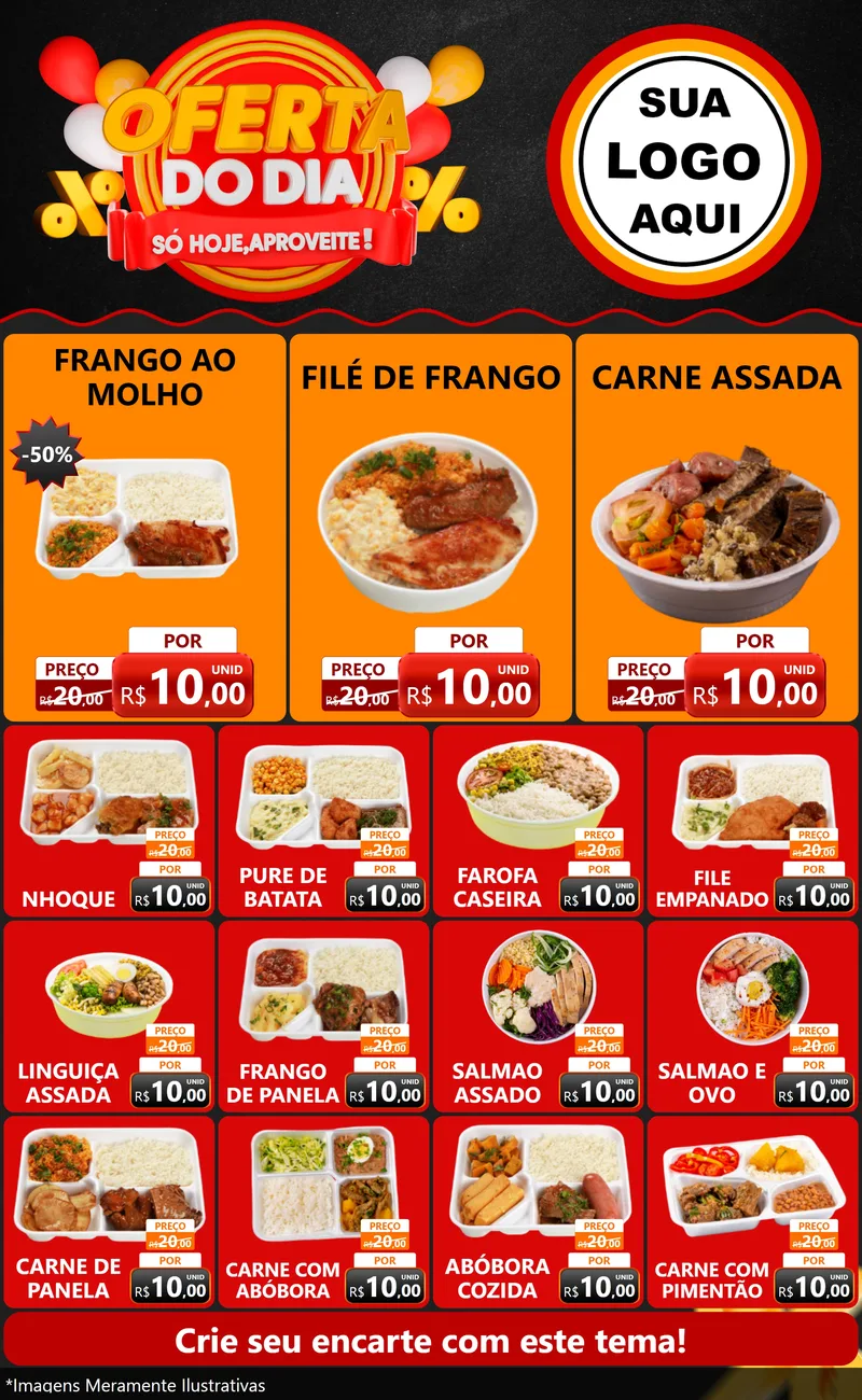 Modelo de Encarte para Encarte Grande com o tema Oferta do Dia - Só hoje, Aproveite! para Restaurante