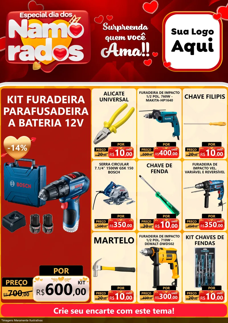 Modelo de Encarte para Encarte A4 Vertical com o tema Especial Dia dos Namorados para Maquinas e Ferramentas