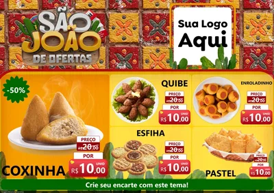 Modelo de Encarte para Encarte A4 Horizontal com o tema São João de Muitas Ofertas - Junina para Salgadaria