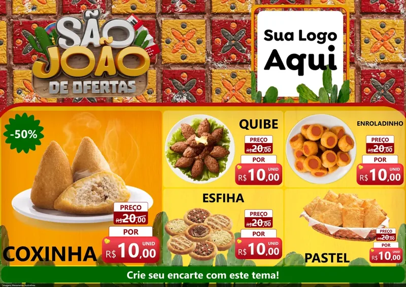 Modelo de Encarte para Encarte A4 Horizontal com o tema São João de Muitas Ofertas - Junina para Salgadaria