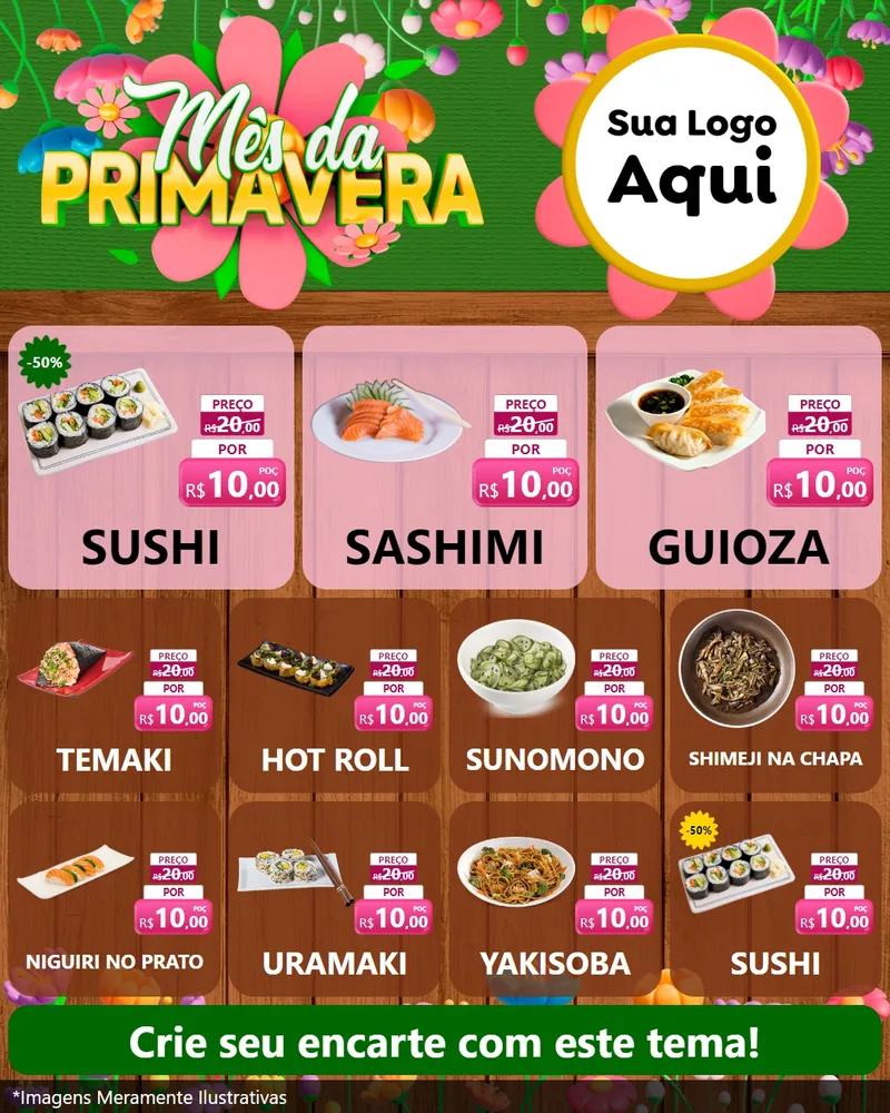 Modelo de Rede Social para Feed Instagram com o tema Mês da Primavera para Comida japonesa