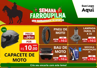 Modelo de Encarte para Encarte A4 Horizontal com o tema Semana Farroupilha - Uma Barbaridade de Ofertas para Moto peças