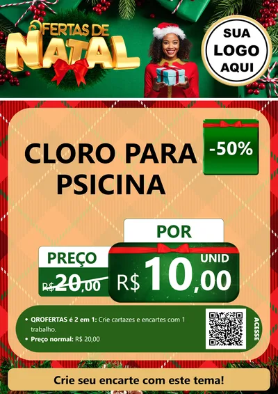 Modelo de Cartaz para Cartaz A4 Vertical com o tema Ofertas de Natal para Produtos para Piscina
