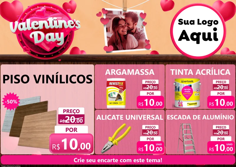 Modelo de Encarte para Encarte A4 Horizontal com o tema Valentine's Day para Material para Construção