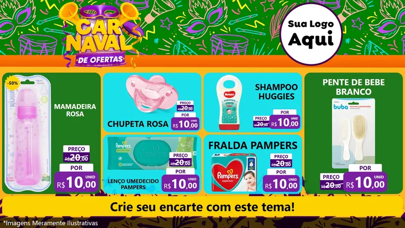 Modelo de TV para TV Horizontal com o tema Carnaval de Ofertas para Bebês