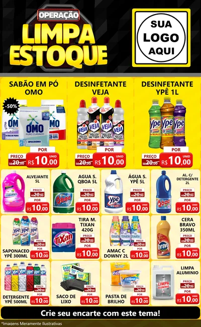 Modelo de Encarte para Encarte Grande com o tema Operação Limpa Estoque para Produtos de Limpeza