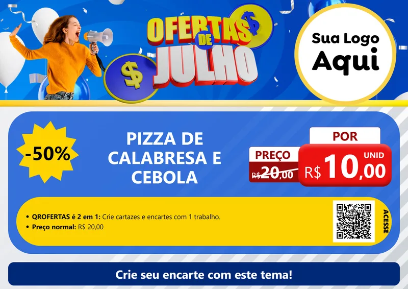Modelo de Cartaz para Cartaz A4 Horizontal com o tema Ofertas de Julho para Pizzaria
