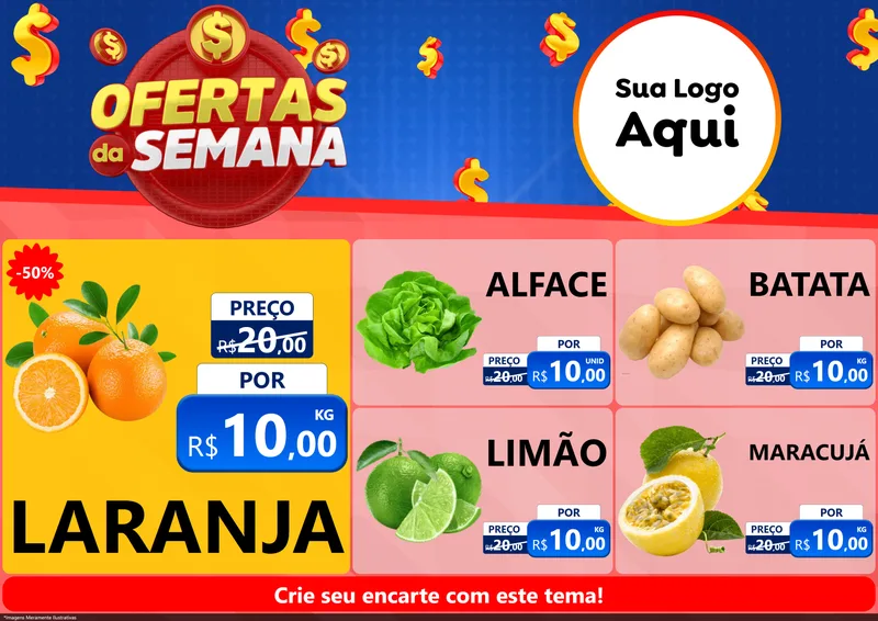Modelo de Encarte para Encarte A4 Horizontal com o tema Ofertas Da Semana para Hortifrúti
