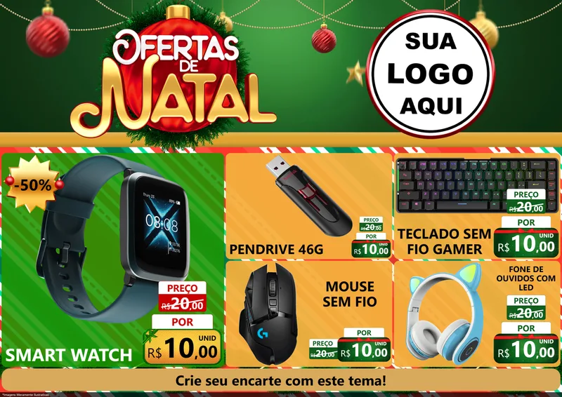 Modelo de Encarte para Encarte A4 Horizontal com o tema Ofertas de Natal para Informática
