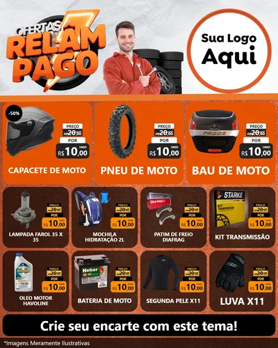 Modelo de Rede Social para Feed Instagram com o tema Ofertas Relâmpago - Moto / Auto para Moto peças