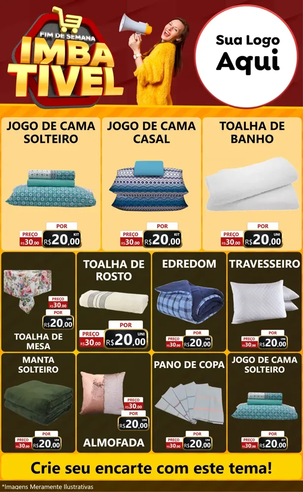 Modelo de Encarte para Encarte Grande com o tema Fim de Semana Imbatível para Cama, Mesa e Banho