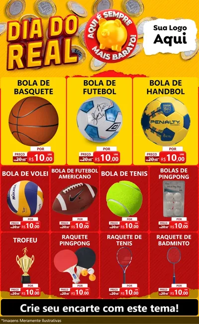 Modelo de Encarte para Encarte Grande com o tema Dia Do Real para Artigos Esportivos