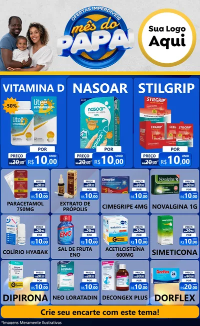 Modelo de Encarte para Encarte Grande com o tema Ofertas Imperdíveis Mês Do Papai para Farmácia