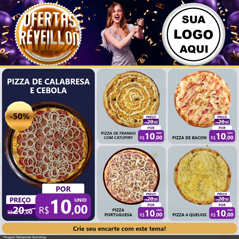 Modelo de Rede Social para Feed Facebook com o tema Ofertas de Réveillon para Pizzaria