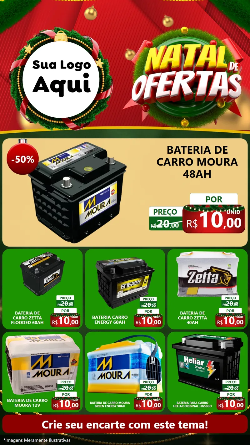 Modelo de Rede Social para Stories com o tema Natal de Ofertas para Baterias Elétricas