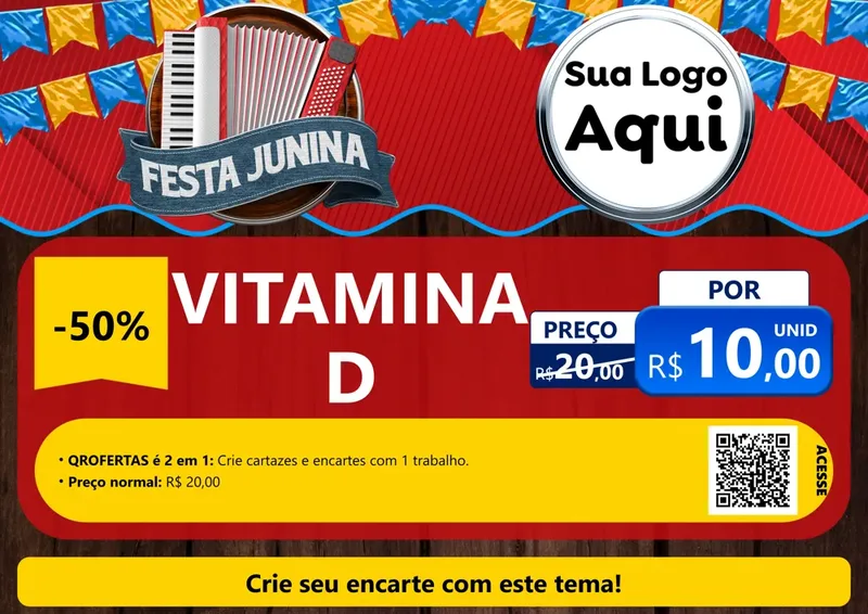 Modelo de Cartaz para Cartaz A4 Horizontal com o tema Festa Junina para Farmácia