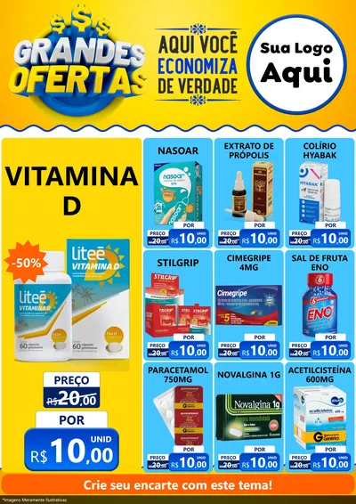 Modelo de Encarte para Encarte A4 Vertical com o tema Grandes Ofertas para Farmácia