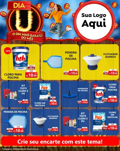Modelo de Rede Social para Feed Instagram com o tema Dia U - O Dia Mais Barato Do Mês para Produtos para Piscina