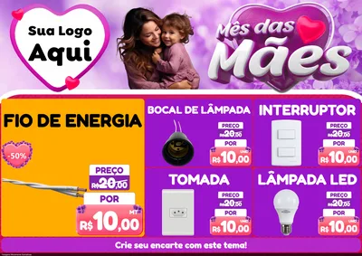 Modelo de Encarte para Encarte A4 Horizontal com o tema Mês das Mães para Materiais Elétricos