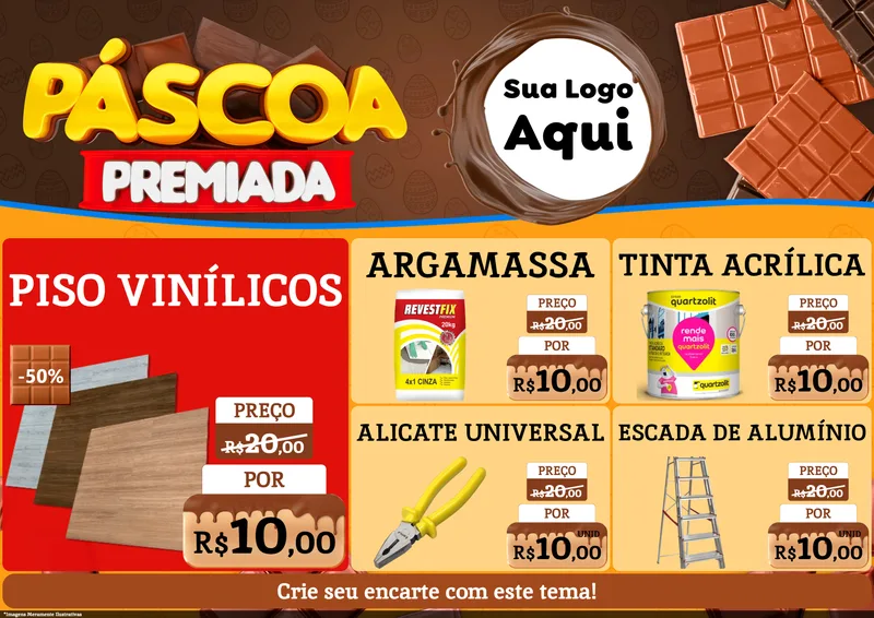Modelo de Encarte para Encarte A4 Horizontal com o tema Páscoa Premiada para Material para Construção