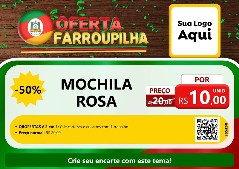 Modelo de Cartaz para Cartaz A4 Horizontal com o tema Oferta Farroupilha para Papelaria