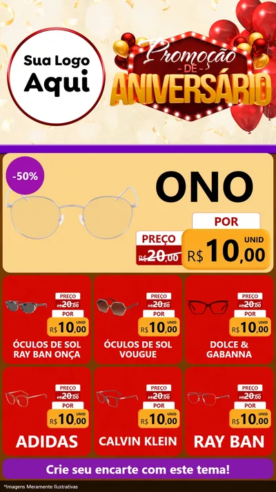 Modelo de Rede Social para Stories com o tema Promoção de Aniversário para Óticas