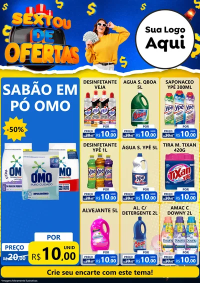 Modelo de Encarte para Encarte A4 Vertical com o tema Sextou de Ofertas para Produtos de Limpeza