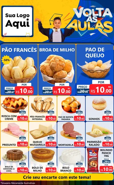 Modelo de Encarte para Encarte Grande com o tema Volta Às Aulas para Padaria