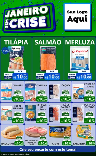Modelo de Encarte para Encarte Grande com o tema Janeiro Sem Crise para Peixaria