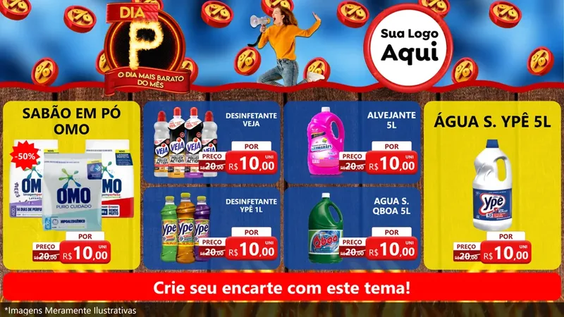 Modelo de TV para TV Horizontal com o tema Dia P - O Dia Mais Barato Do Mês para Produtos de Limpeza
