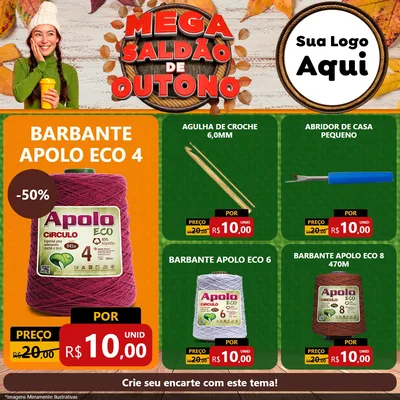 Modelo de Rede Social para Feed Facebook com o tema Mega Saldão de Outono para Armarinho e Aviamentos