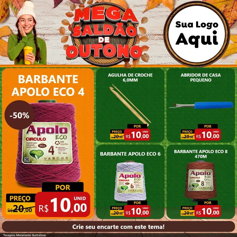 Modelo de Rede Social para Feed Facebook com o tema Mega Saldão de Outono para Armarinho e Aviamentos