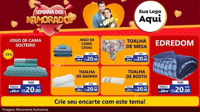 Modelo de TV para TV Horizontal com o tema Semana dos Namorados para Cama, Mesa e Banho