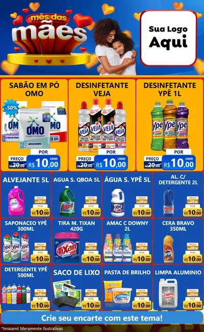 Modelo de Encarte para Encarte Grande com o tema Mês das Mães para Produtos de Limpeza