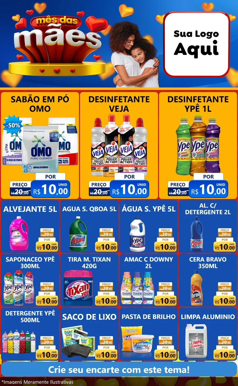 Modelo de Encarte para Encarte Grande com o tema Mês das Mães para Produtos de Limpeza