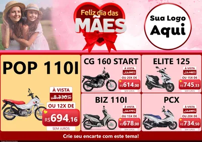 Modelo de Encarte para Encarte A4 Horizontal com o tema Feliz Dia Das Mães para Concessionaria de Motos