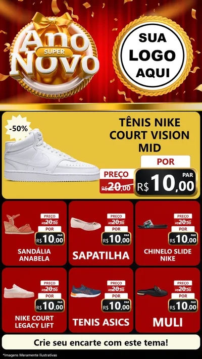 Modelo de Rede Social para Stories com o tema Super Ano Novo para Calçados