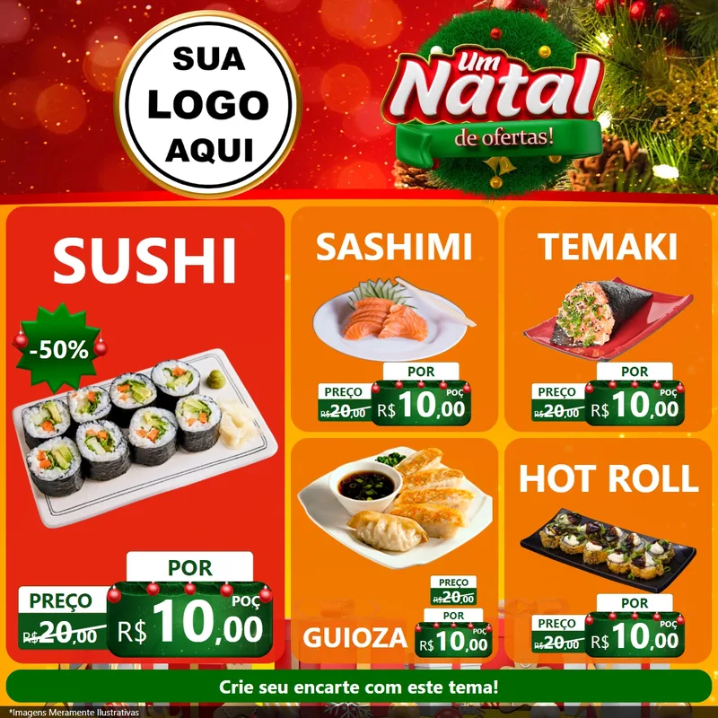 Modelo de Rede Social para Feed Facebook com o tema Um Natal de Ofertas para Comida japonesa