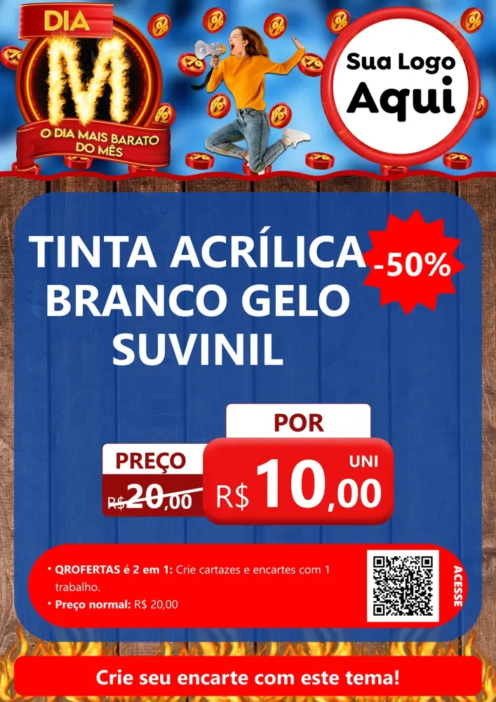 Modelo de Cartaz para Cartaz A4 Vertical com o tema Dia M - O Dia Mais Barato Do Mês para Tintas e Ferramentas