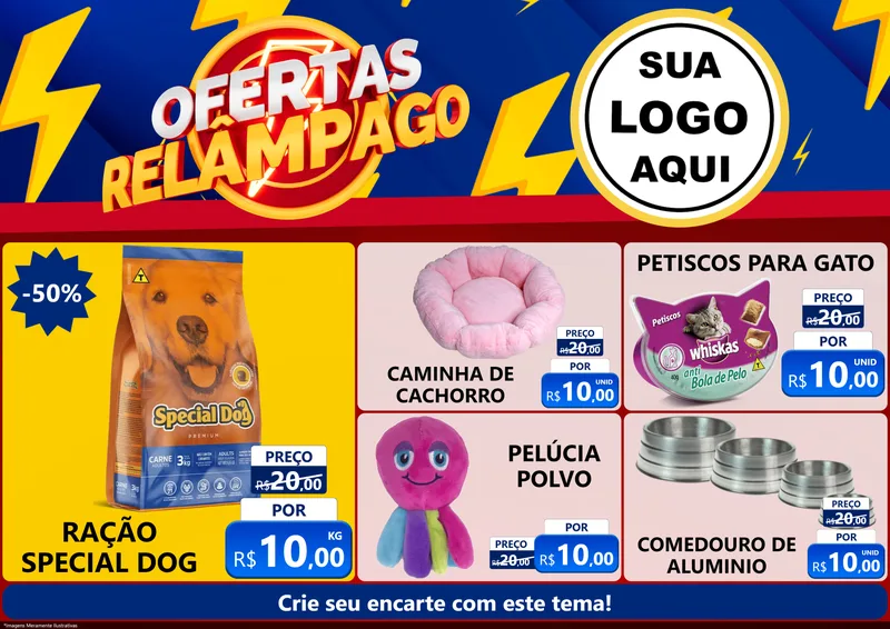 Modelo de Encarte para Encarte A4 Horizontal com o tema Ofertas Relâmpago para Pet Shop