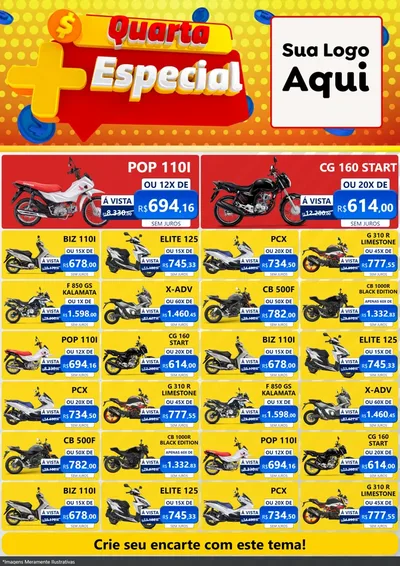 Modelo de Encarte para Encarte A4 Vertical com o tema Quarta Mais Especial para Concessionaria de Motos