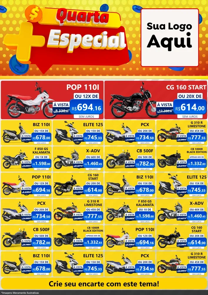 Modelo de Encarte para Encarte A4 Vertical com o tema Quarta Mais Especial para Concessionaria de Motos