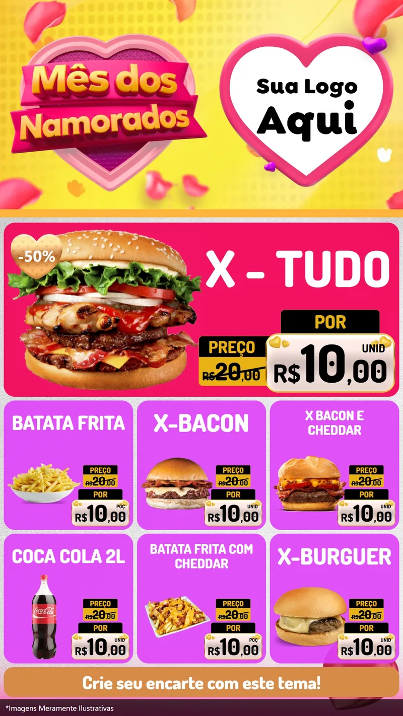 Modelo de Rede Social para Stories com o tema Mês dos Namorados para Hamburgueria
