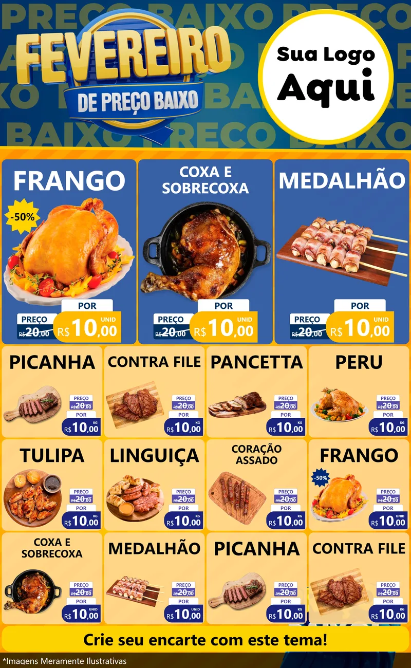 Modelo de Encarte para Encarte Grande com o tema Fevereiro de Preço Baixo para Assados