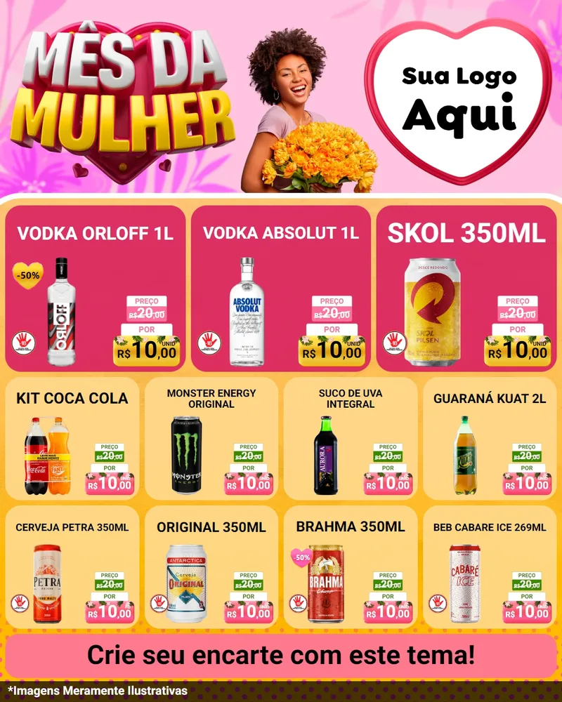 Modelo de Rede Social para Feed Instagram com o tema Mês da Mulher para Distribuidora de bebidas