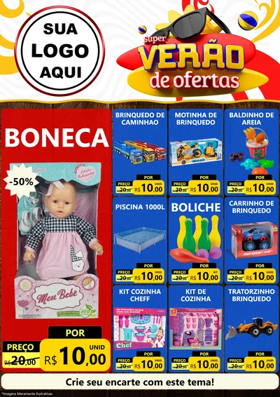 Modelo de Encarte para Encarte A4 Vertical com o tema Super Verão de Ofertas para Brinquedos