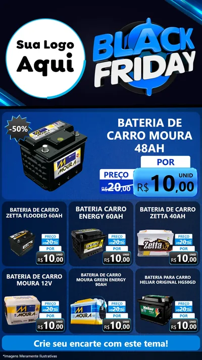 Modelo de Rede Social para Stories com o tema Black Friday para Baterias Elétricas